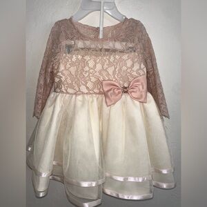Pink Lace and Cream Tulle Dress with Bow, extra bottoms